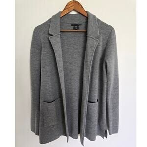 Tahari Gray Wool Blend Open Front Jacket Cardigan Size: S